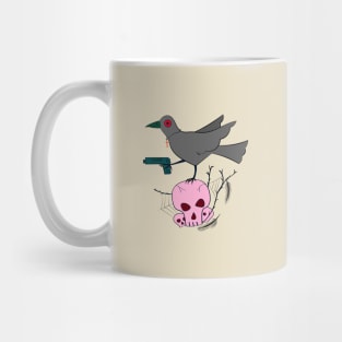 crow & gun on skull Mug